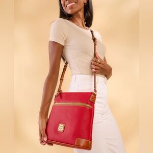 Dooney & Bourke Red Pebbled Leather Crossbody with Tan Trim